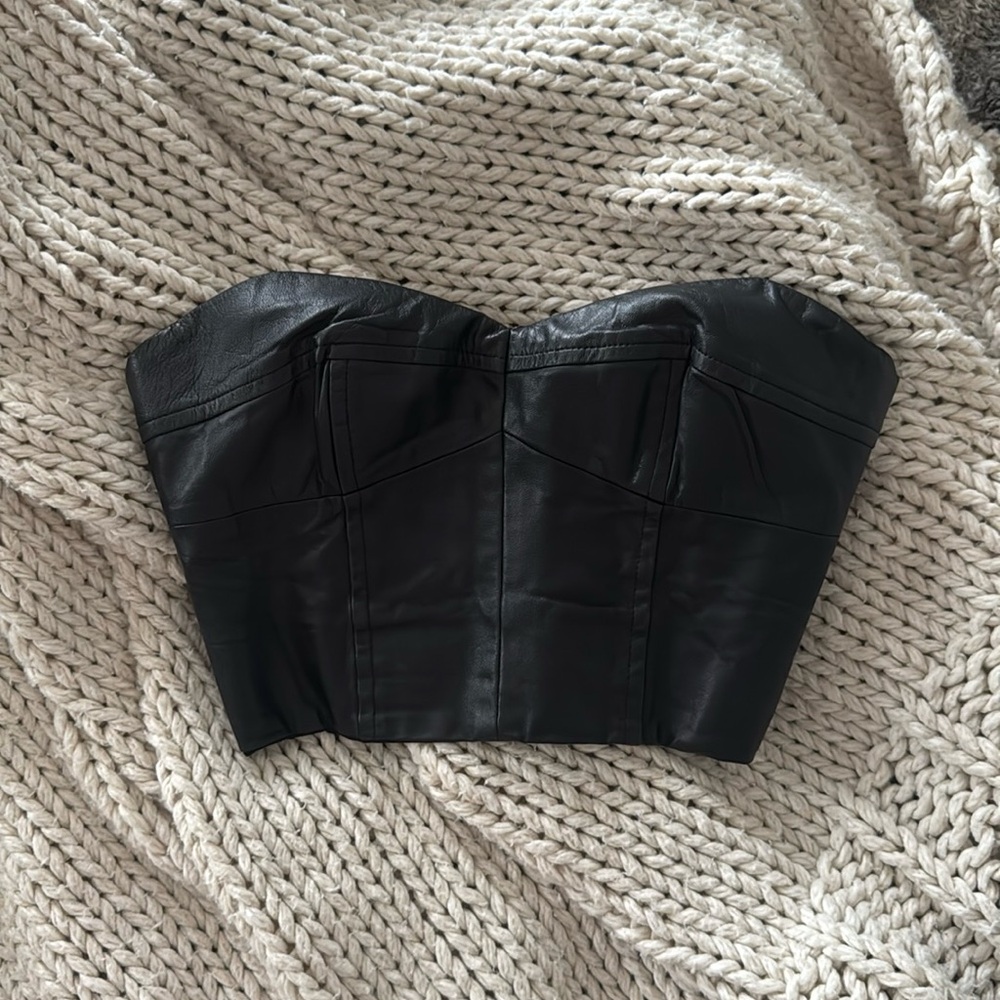 bcbg faux leather top